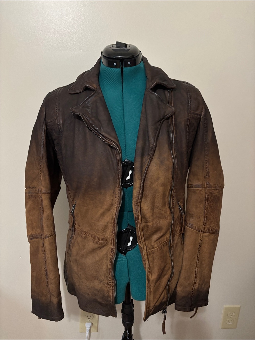 Women's Mauritius Brown Ombre Leather Bomber Jacket